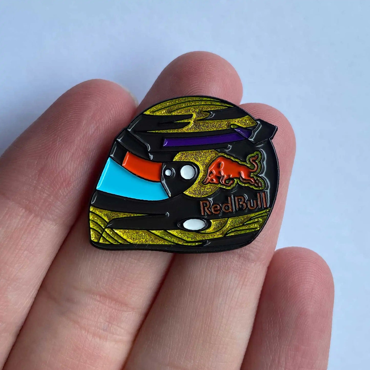 Sebastian Vettel 2013 Germany Special Edition Helmet Enamel Pin shown on hand
