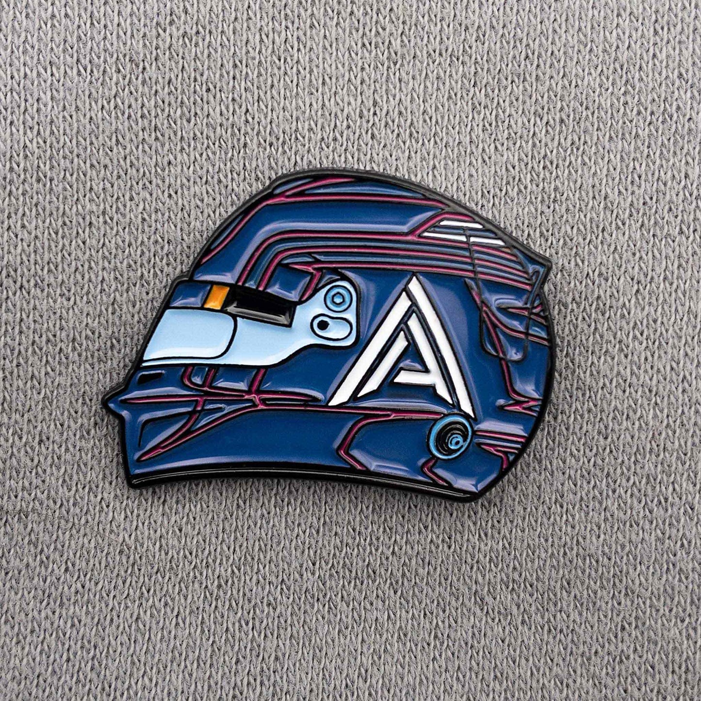 Alex Albon 2023 Helmet Enamel Pin shown in clothes