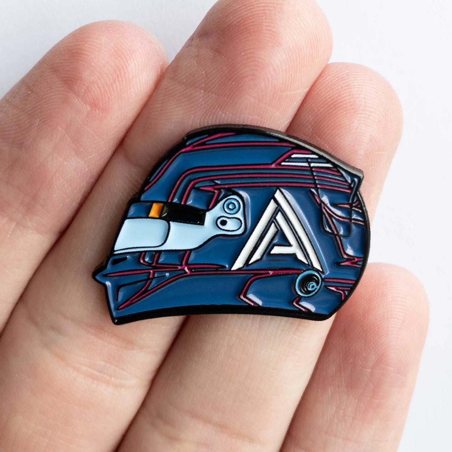 Alex Albon 2023 Helmet Enamel Pin shown on hand
