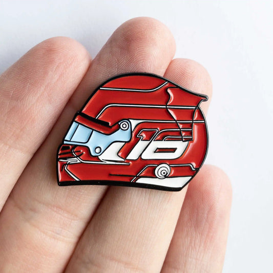 Charles Leclerc 2023 Helmet Enamel Pin shown on hand