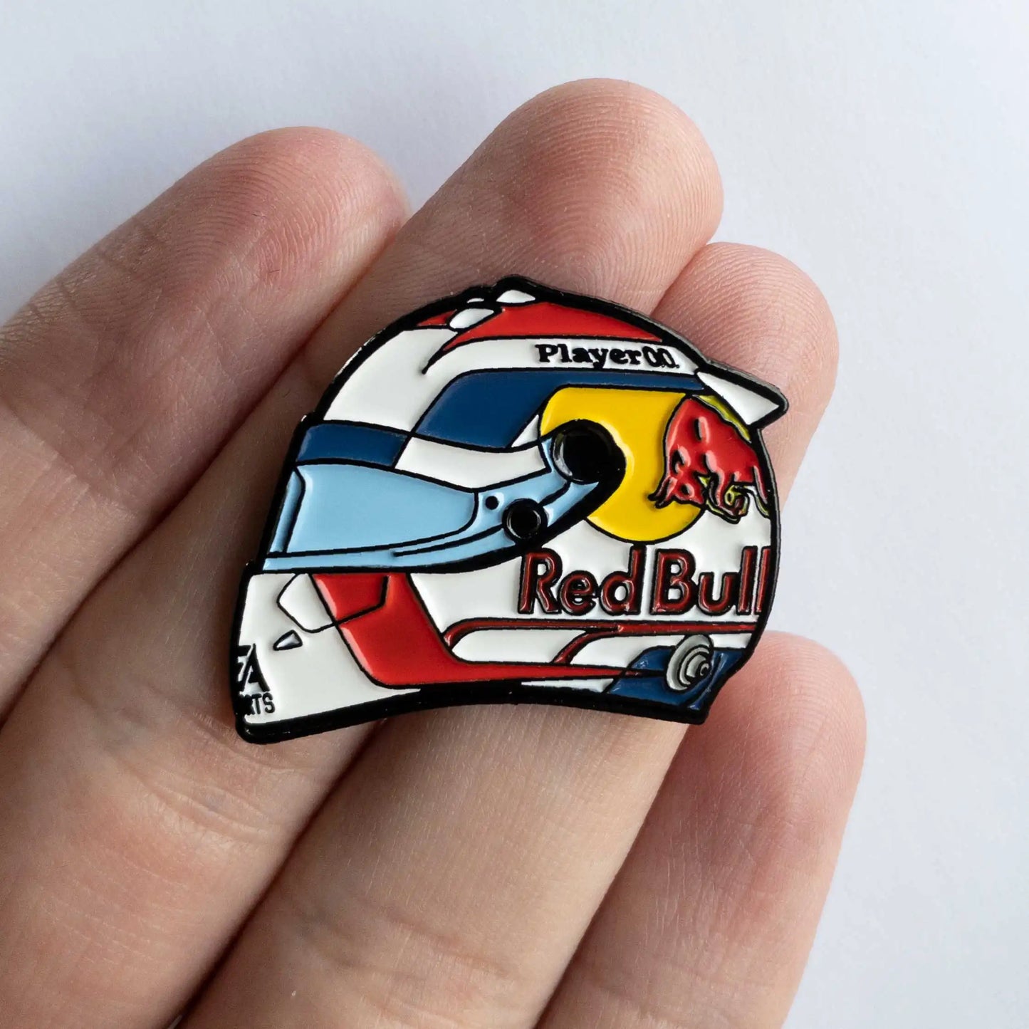 Max Verstappen 2023 Helmet Enamel Pin shown on hand