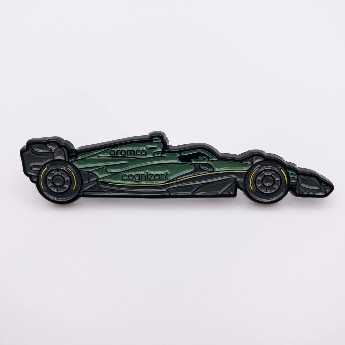 Aston Martin AMR23 Formula One Car Enamel Pin shown on white background