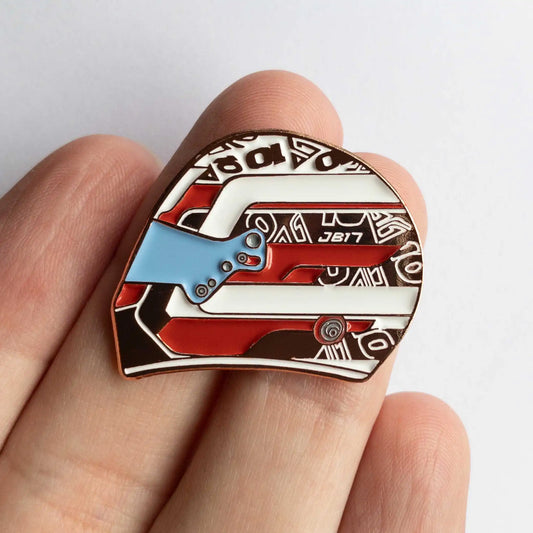 Pierre Gasly 2023 Helmet Enamel Pin shown on hand