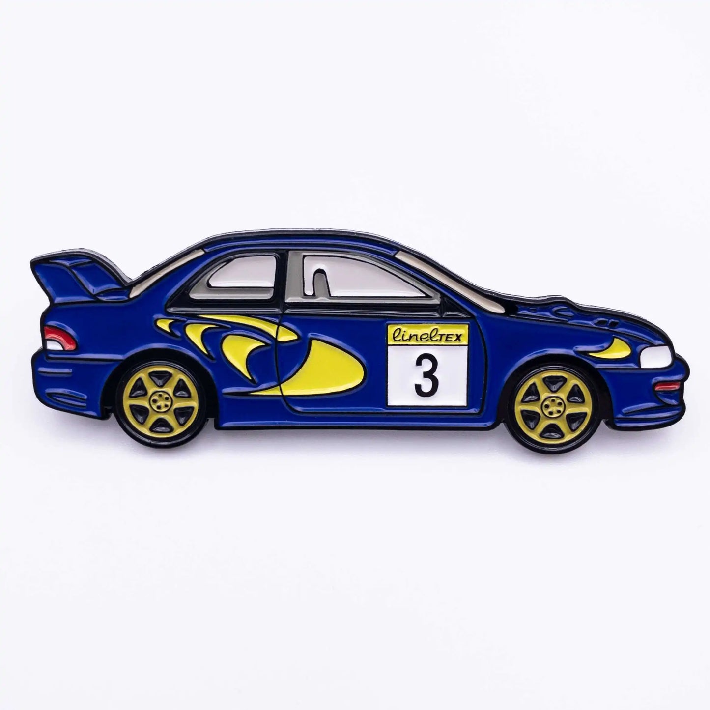 Subaru Impreza WRC98 Rally Car Enamel Pin shown on white background