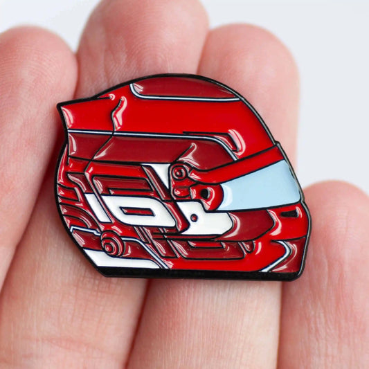 Charles Leclerc 2024 Helmet Enamel Pin Badge shown on hand
