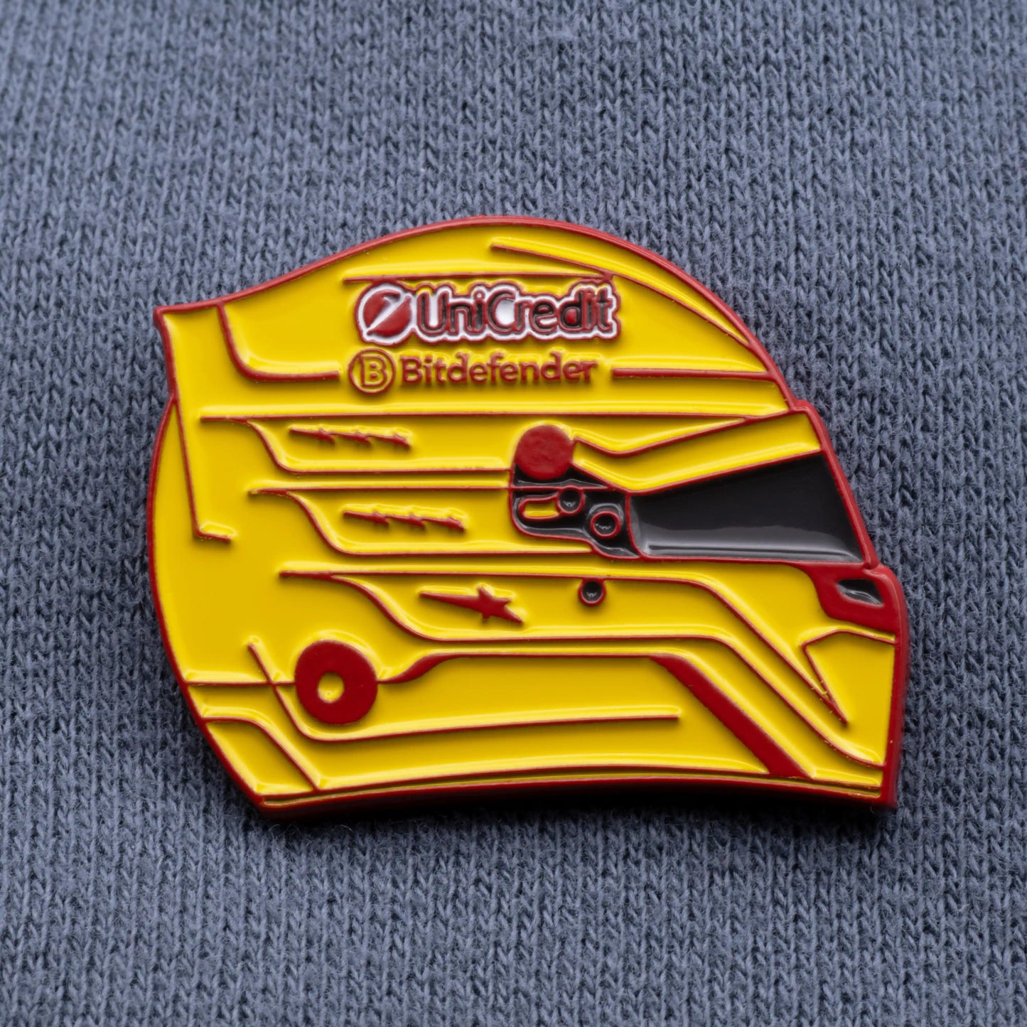 Lewis Hamilton 2025 Helmet Enamel Pin on navy clothes