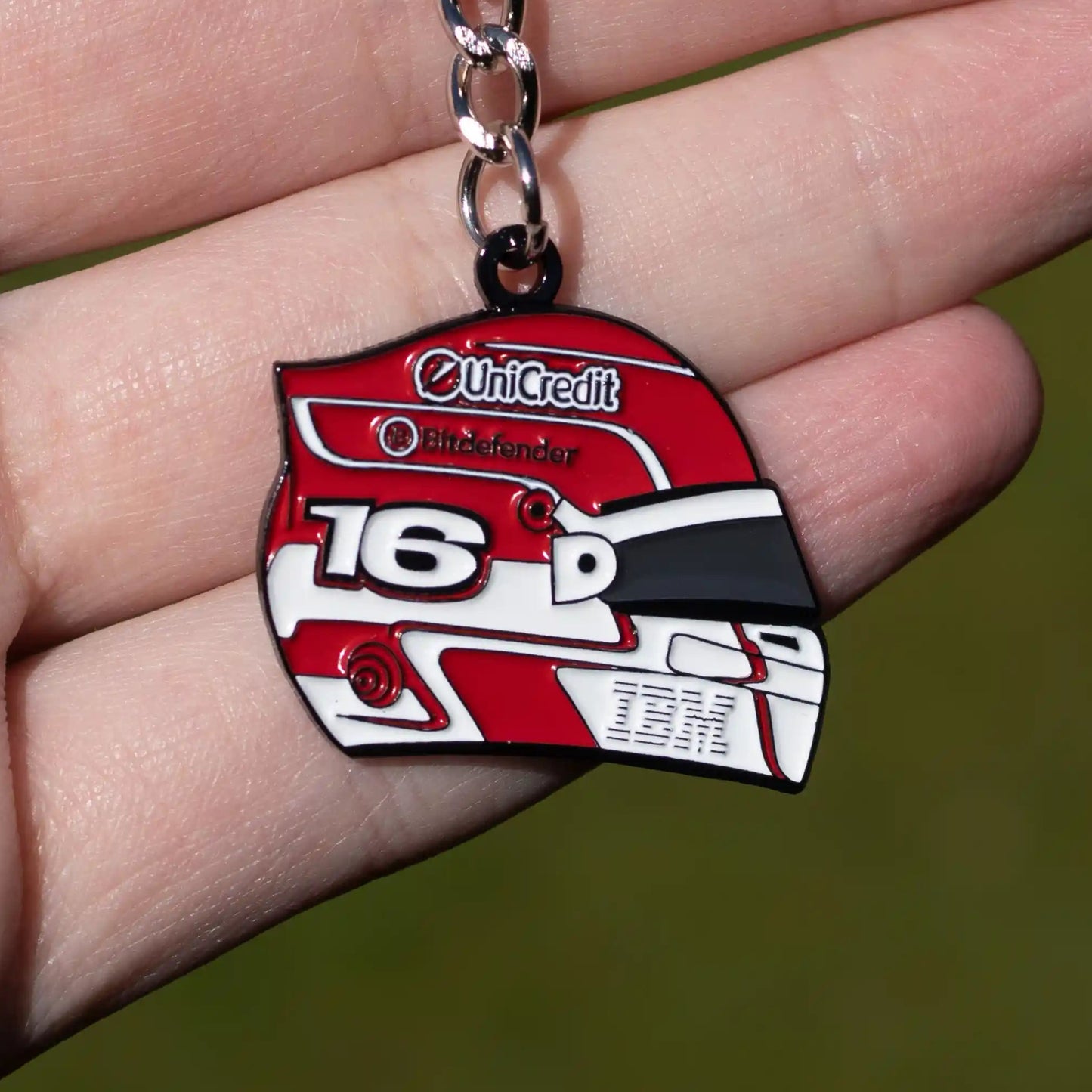 Charles Leclerc 2025 Helmet Enamel Keychain shown on hand