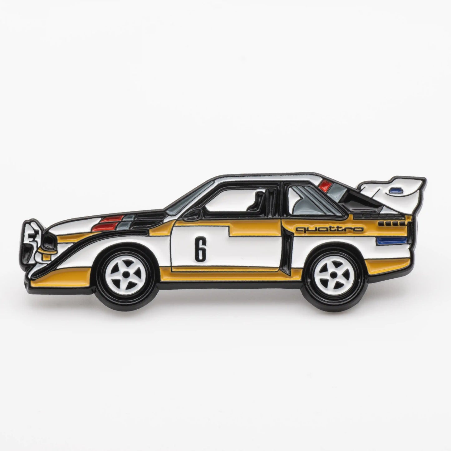 Audi Sport Quattro S1 E2 Rally Car Enamel Pin shown on white back ground