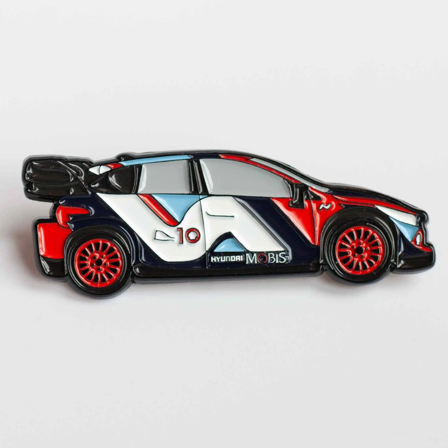 Hyundai i20 N 2024 Rally1 Car Enamel Pin shown on white background