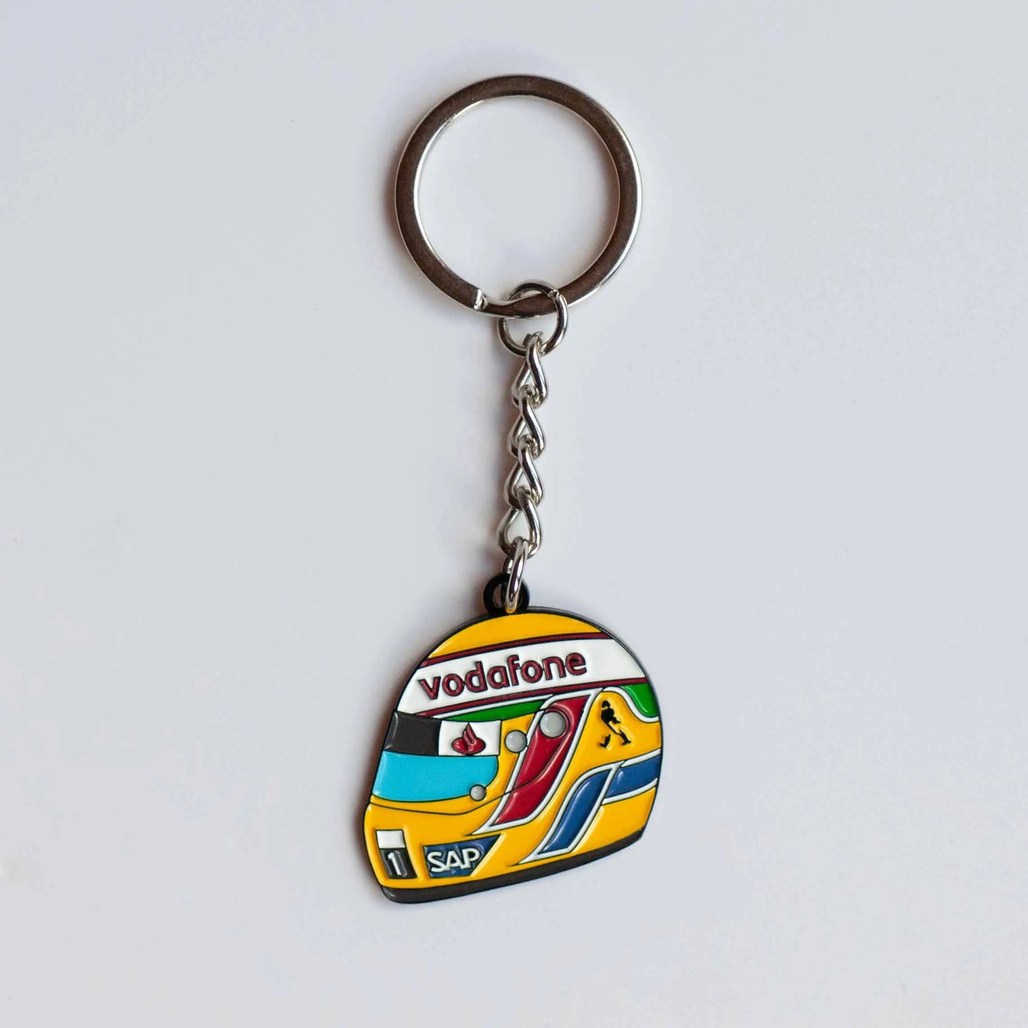 Lewis Hamilton 2008 Helmet Enamel Keychain shown on white background