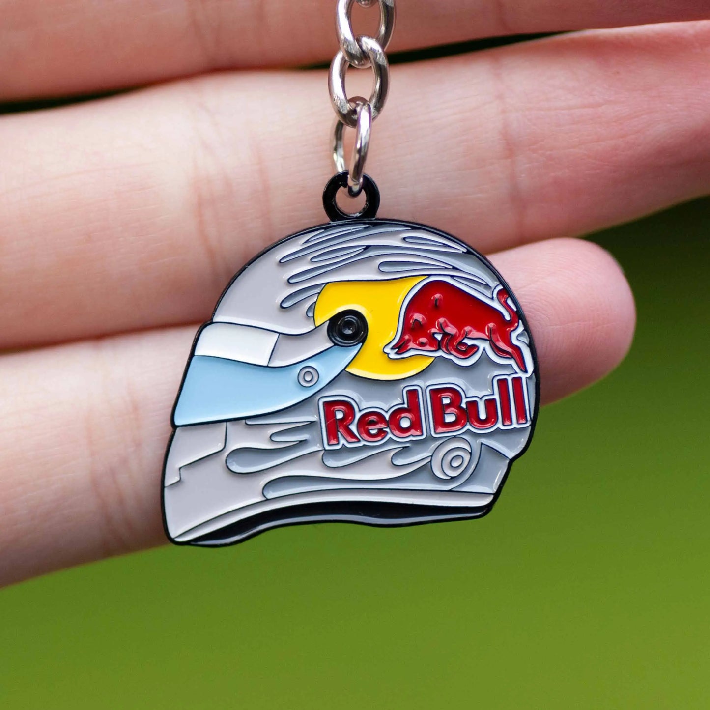 Daniel Ricciardo 2024 helmet Enamel Keychain shown on hand