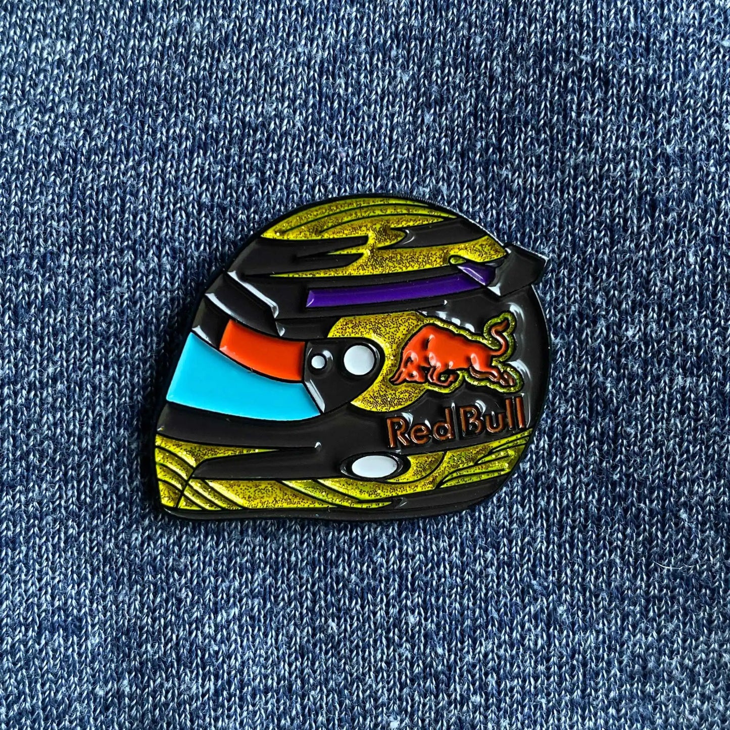 Sebastian Vettel 2013 Germany Special Edition Helmet Enamel Pin shown on clothes