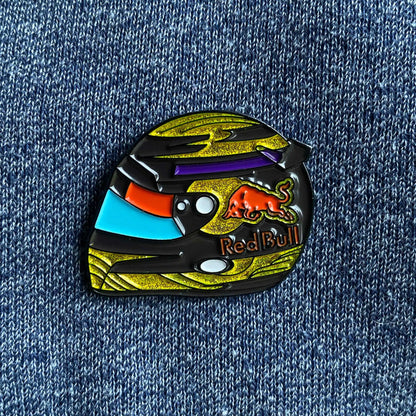 Sebastian Vettel 2013 Germany Special Edition Helmet Enamel Pin shown on clothes