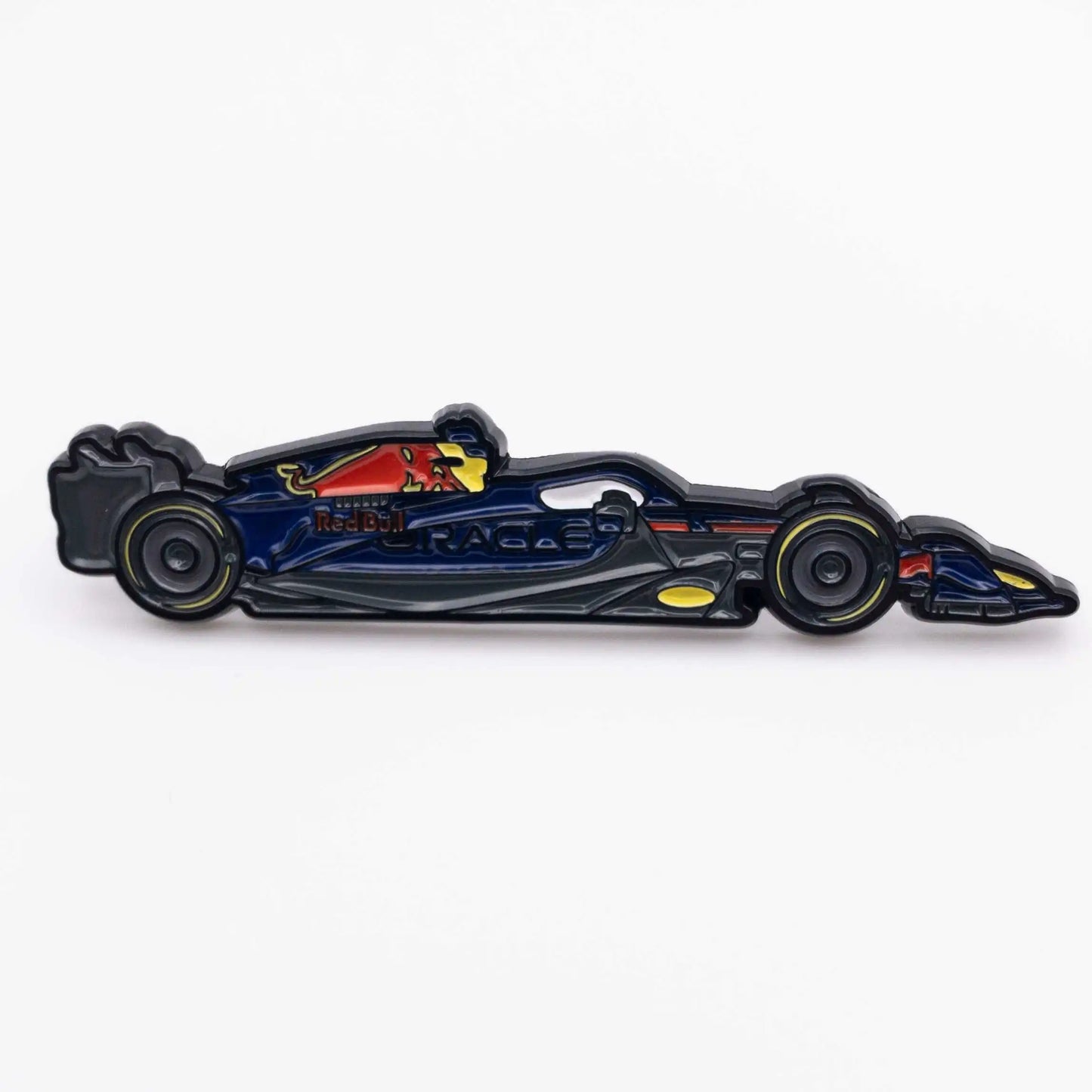 Red Bull RB19 Formula One Car Enamel Pin shown on white background