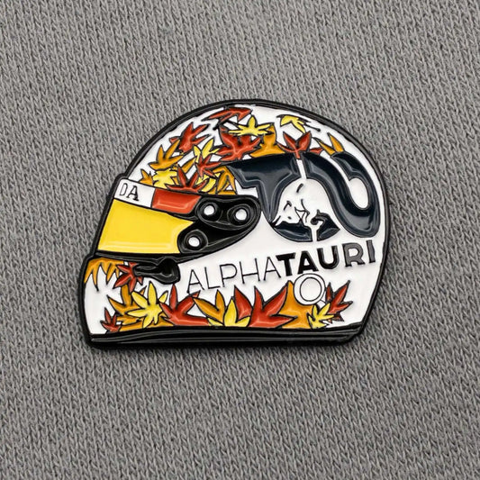 Yuki Tsunoda 2023 Helmet Enamel Pin shown on grey clothes
