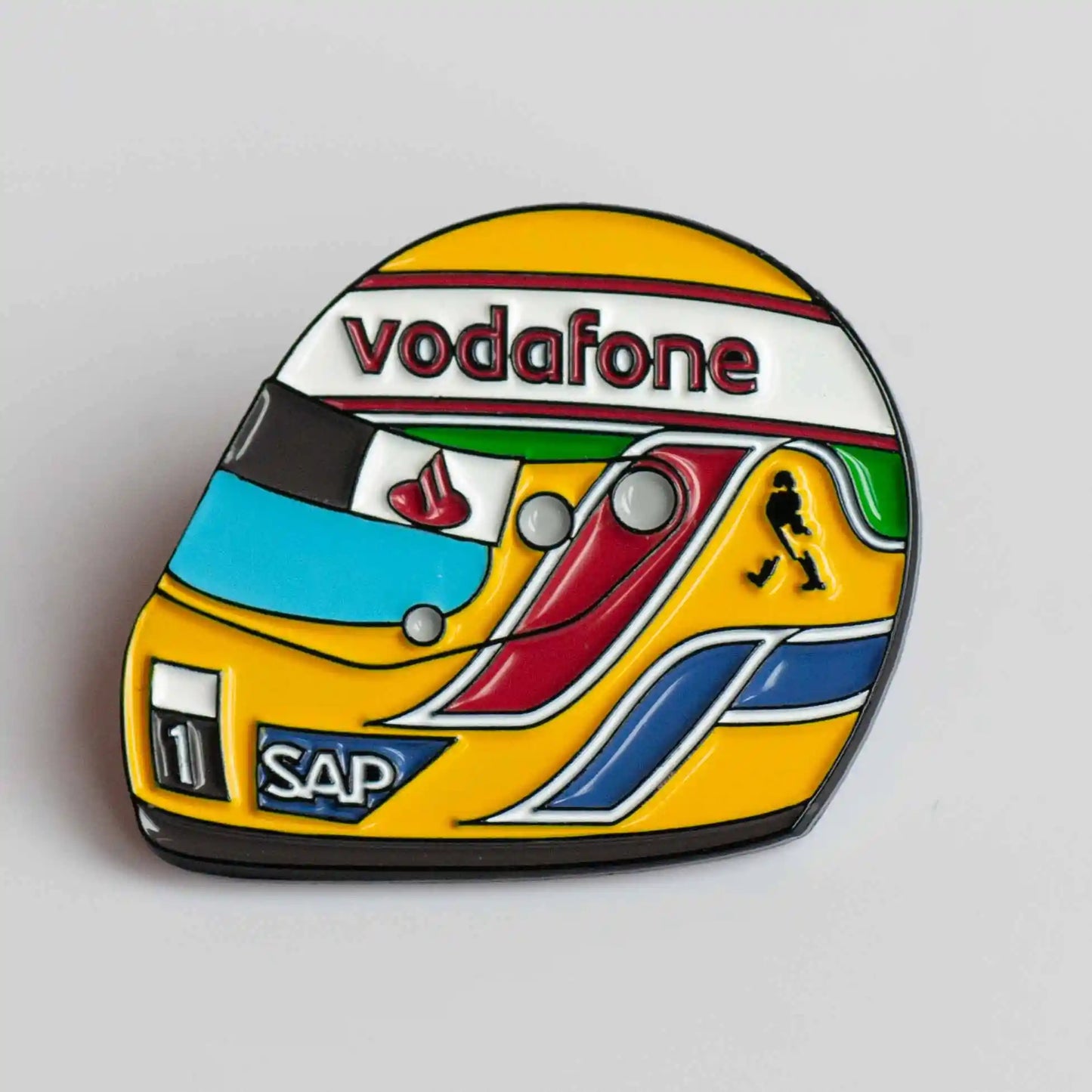 Lewis Hamilton 2008 Helmet Enamel Pin Badge shown on white background 