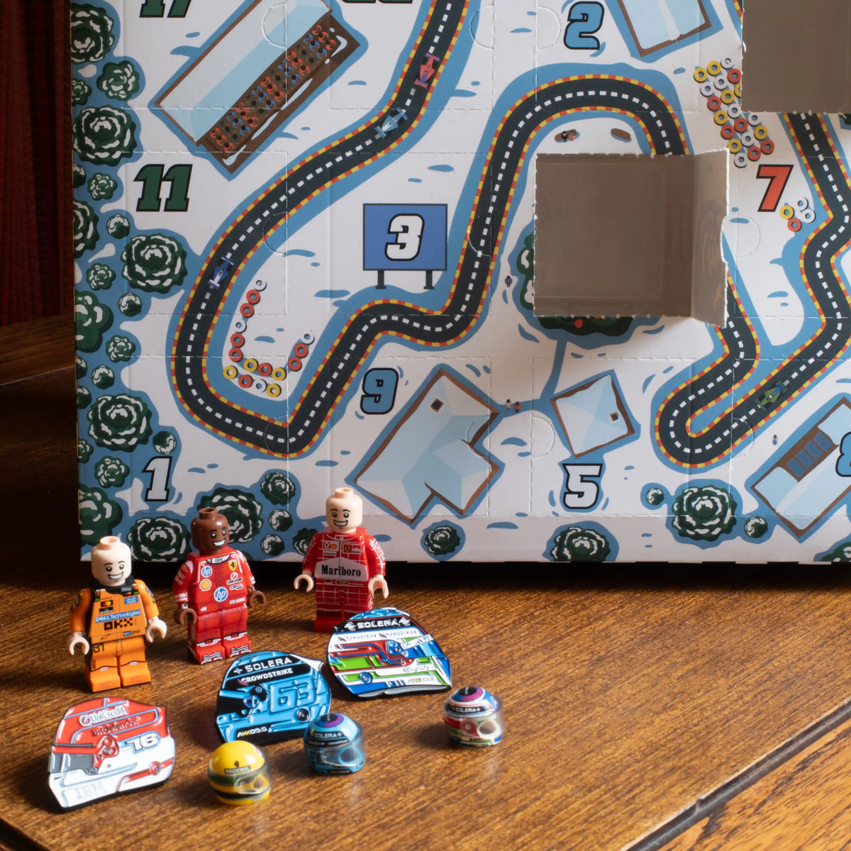 Formula One Enamel Pin/Custom Minifig 24 Day Advent Calendar