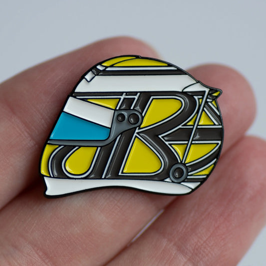 Jenson Button 2009 Helmet Enamel Pin shown on hand