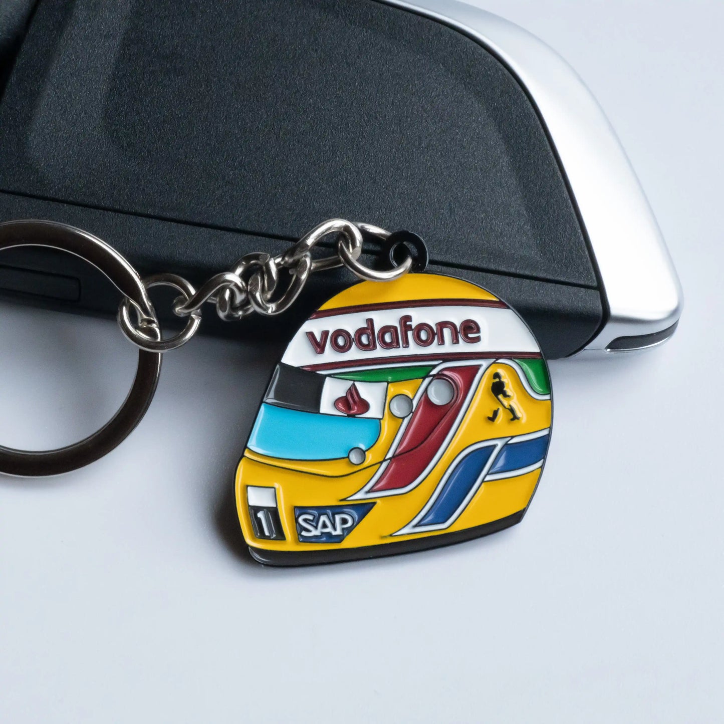 Lewis Hamilton 2008 Helmet Enamel Keychain shown on key fob