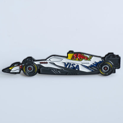 Racing Bulls VCARB 02 Formula One Car Enamel Pin shown on white background