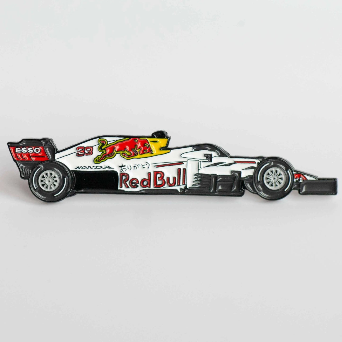 Red Bull RB16B "Arigatou" Livery Formula One Car Enamel Pin shown on white background